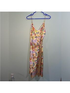 Sophia Yellow Tropical Print Wrap Midi Dress